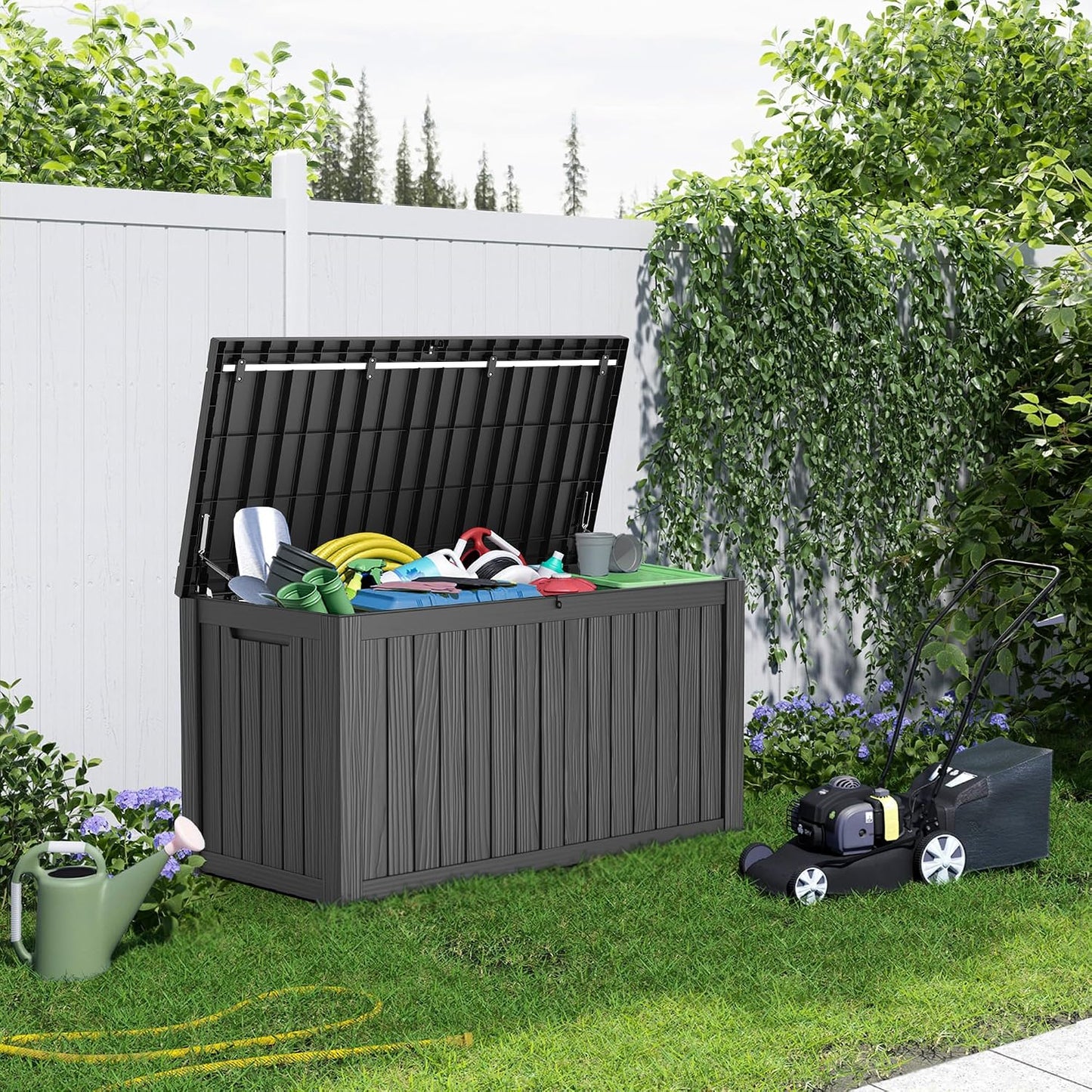 60 Gallon Outdoor Waterproof Storage Box, UV Resistant Resin Deck Box with Built-in Handle, Outdoor Storage Container for Patio Furniture, Garden Tools, Patio Cushions, Black