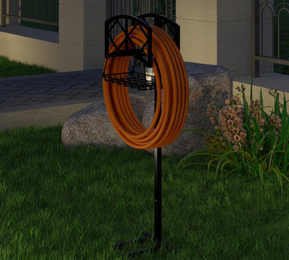 Fire Beauty Heavy-Duty Metal Hose Holder, Wall-Mounted Garden Hose Reel Organizer for Outdoor Yard, Solid Iron Decorative Hanger Storage