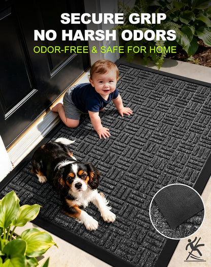 Mibao Front Door Mat, Heavy Duty Durable Welcome Mat for Outdoor Indoor, Dirt Trapper Waterproof Super Absorbent Door Mat for Entryway Outside Patio Porch, 29.5" x 17", Grey