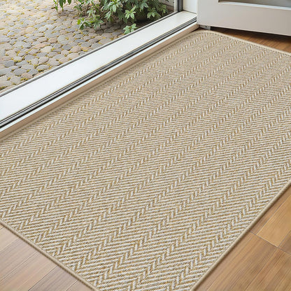 Ultra Thin Door Mat Indoor Entrance 17"x29", Low-Profile Indoor Door Mat, Non Slip Entry Mat Rubber Backing Unique Herringbone Design Inside Doormat Dirt Trapper Entryway Mats, Beige