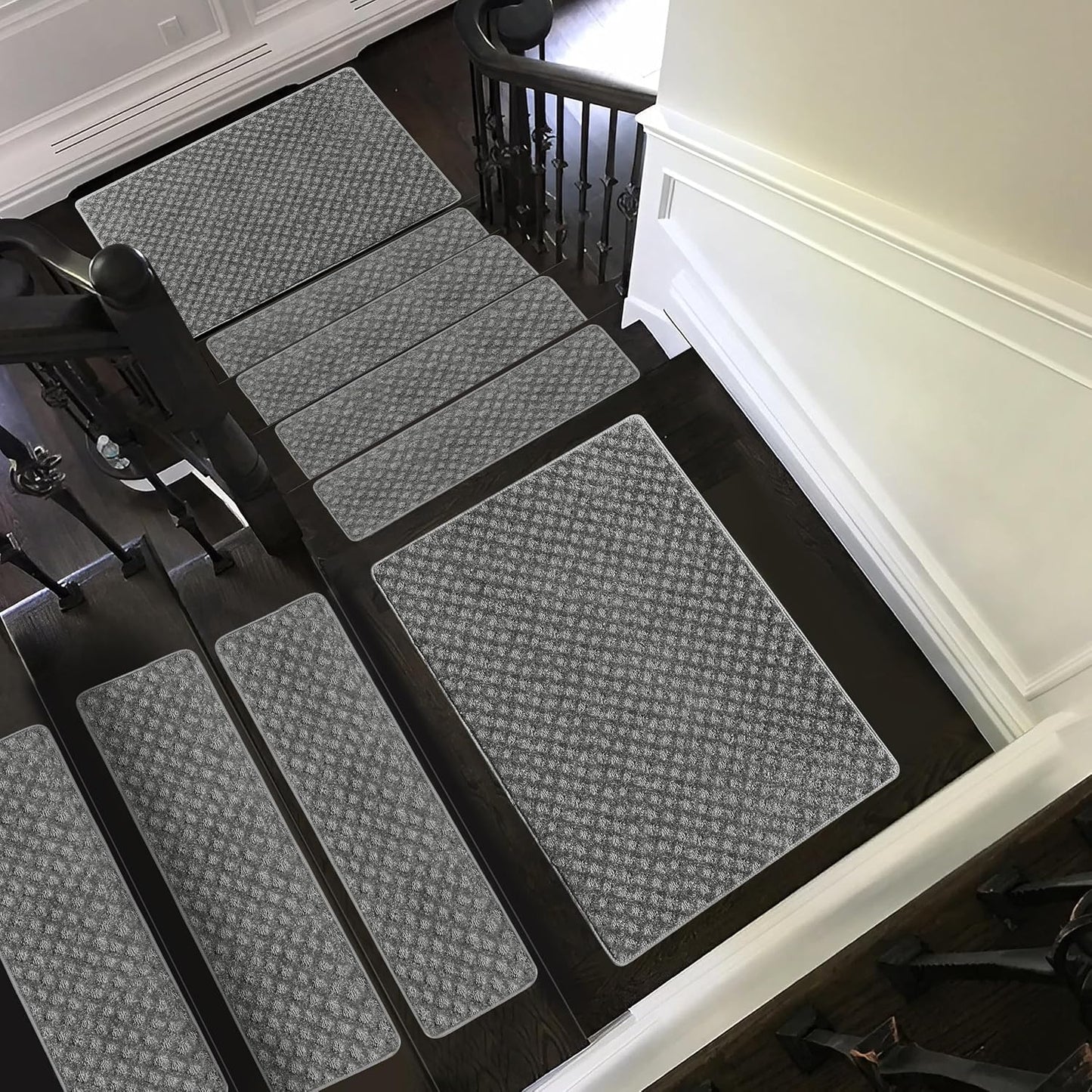 PURE ERA Carpet Stair Treads Tape Free Non Slip Indoor Stair Carpet Stair Protectors Pet-Friendly Non-Slip Skid Resistant Washable Reusable 8" x 30"(2 Pieces,Black)