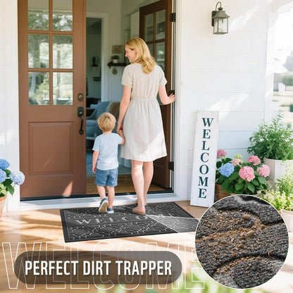 Yimobra Welcome Mat Outdoor Indoor, All-Weather Waterproof Front Door Mat Outside Entrance, Non-Slip Low Profile Porch Patio Doormat, 29.5x17, Black