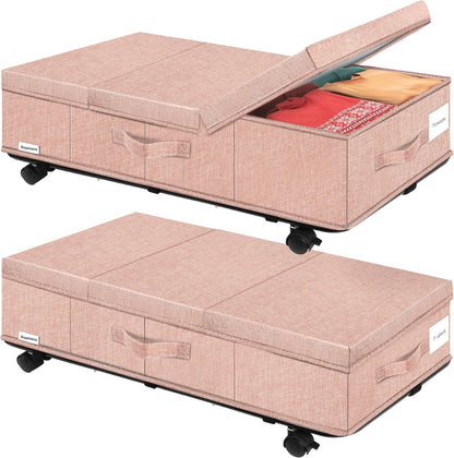 Supowin Under Bed Storage with Wheels, Rolling Underbed Storage Containers with Lids, Under Bed Shoe Storage Bins Organizer with Reinforced Metal Bottom Support and Three Handles