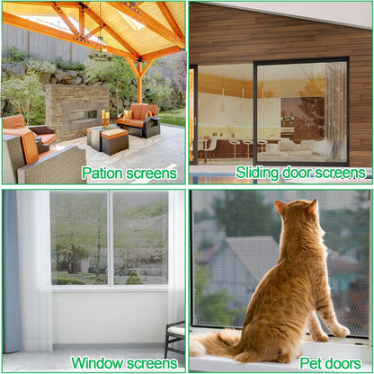 QWR Pet Proof Window Screen Replacement Kit, 39"x118" Durable High Hardness Screen Mesh Replacement Window Screens Repair Kit for Sliding Screen Door,Patio and Windows.(Folded Package with Tool Kit)