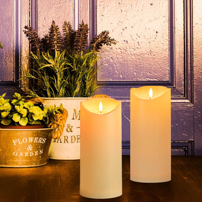 Blue Flameless Candles with Remote, Real Wax Glass Battery Operated Candles with Timer, LED Pillar Candle for Bedroom Home Wedding Birthday Party Fall Halloween Christmas Decorations, Set of 3