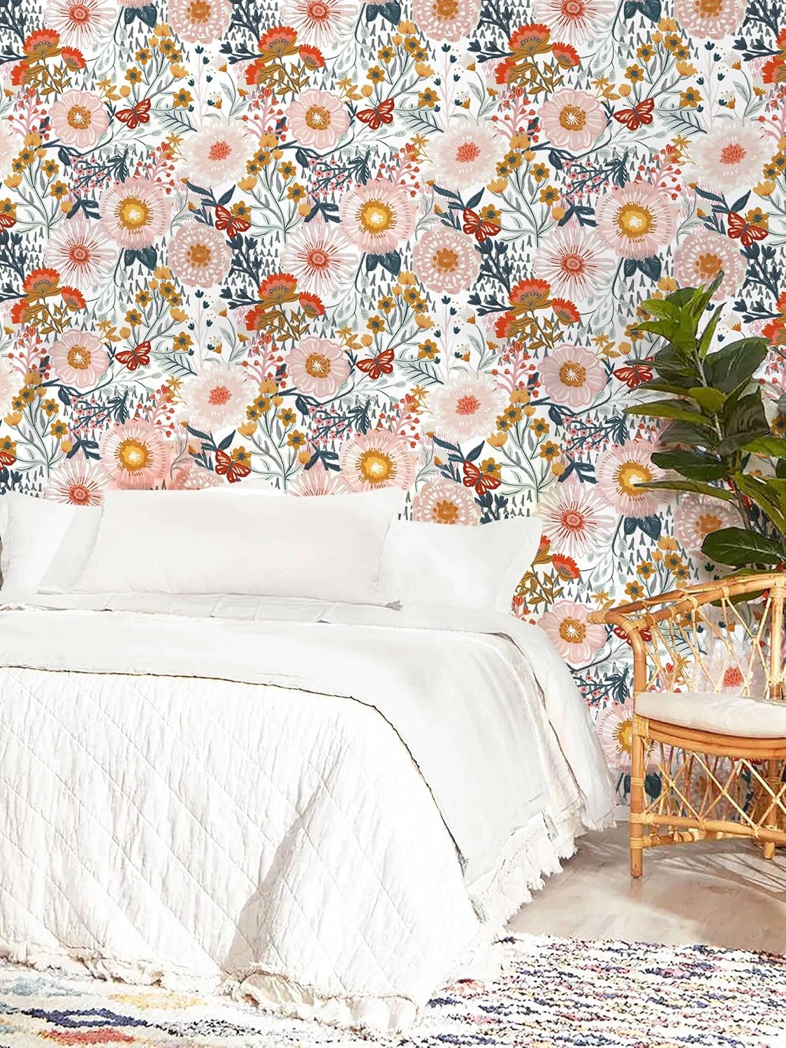 Dimoon 17.3''x78.7'' Peel and Stick Wallpaper Floral Cute Contact Paper Vintage Village Country Cottage Wallpaper Farmhouse Yellow Beige Renter Friendly Geometry Waterproof Embossed Kitchen Bedroom