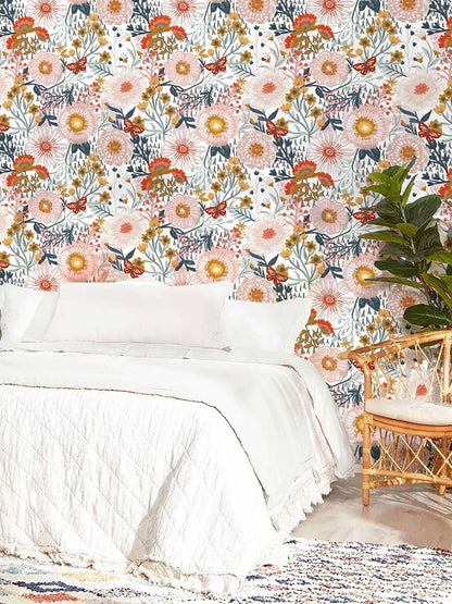 Dimoon 17.3''x78.7'' Peel and Stick Wallpaper Floral Cute Contact Paper Vintage Village Country Cottage Wallpaper Farmhouse Yellow Beige Renter Friendly Geometry Waterproof Embossed Kitchen Bedroom
