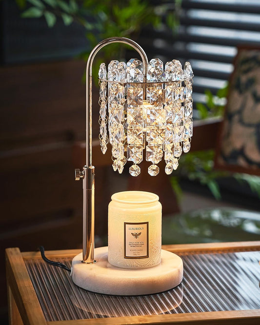 Candle Warmer Lamp with Timer Dimmer Adjustable Height Candle Warmer with Marble Base for Jar Candles, Crystal Candle Lamp with 3 Bulbs for New Home Decor, Women Mom Christmas Birthday Gifts, Silver