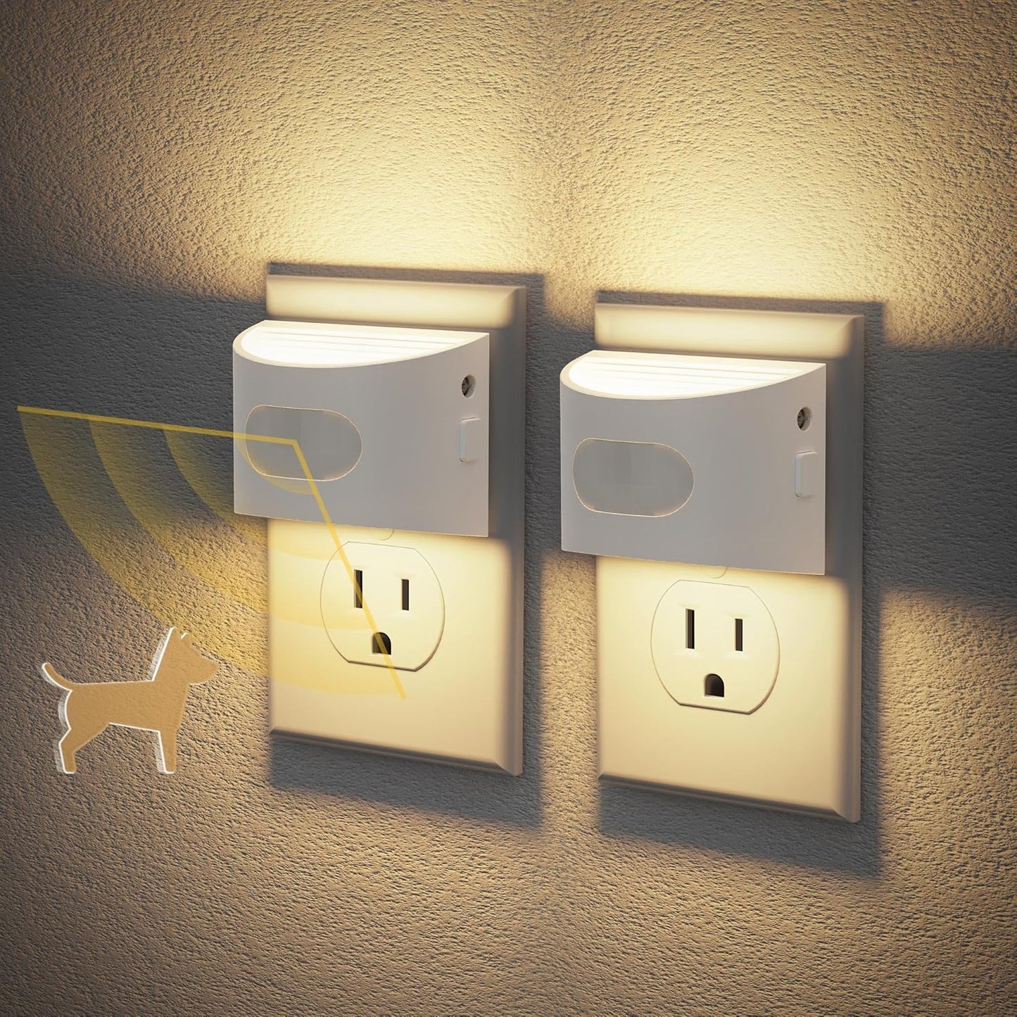 JandCase Motion Sensor Night Light, 2 Pack Motion Activated Night-Lights, 3000K Warm White LED Night Lights Plug into Wall, 30/60LM Adjustable Brightness, for Kids Adults Bathroom Bedroom