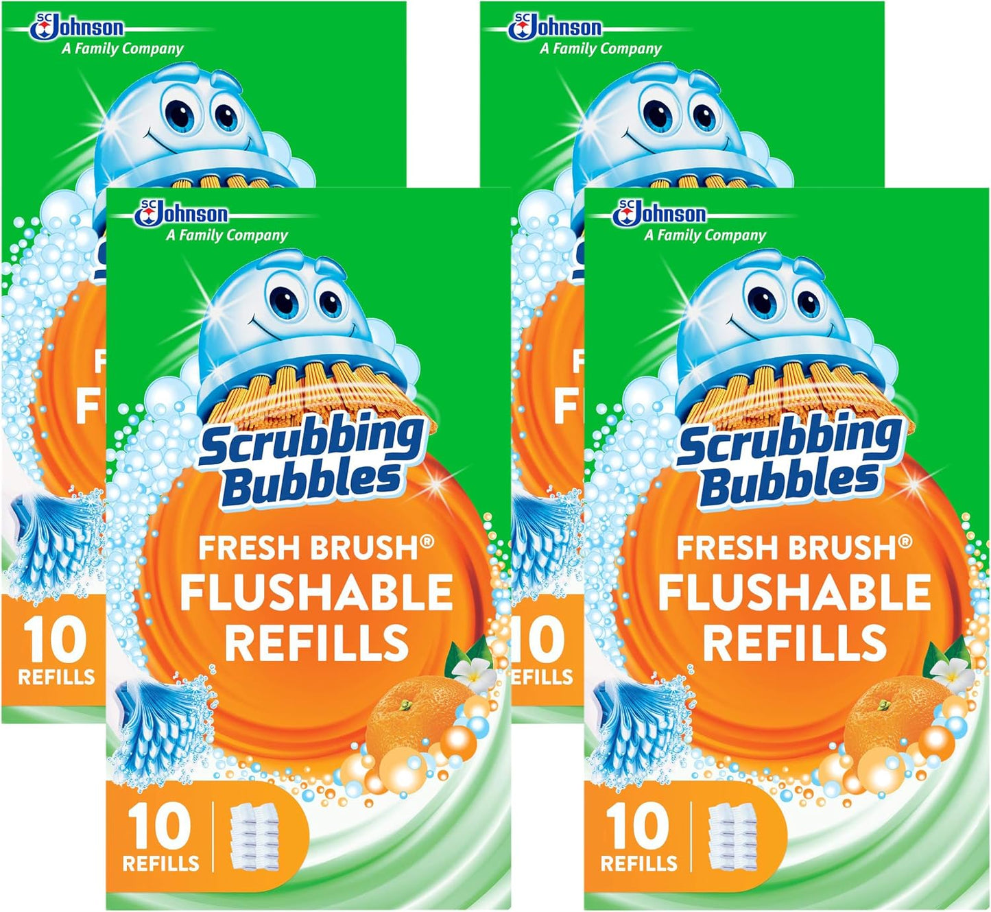 Scrubbing Bubbles Toilet Bowl Cleaning System with Flushable & Disposable Cleaner Refill Pads, Fights Odors and Helps Remove Limescale & Hard Water Stains, Citrus Scent, 1 Wand + 4 Refills + 1 Stand