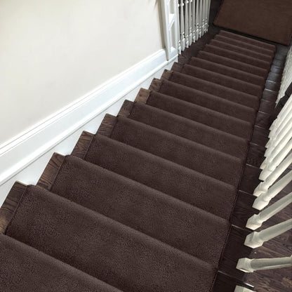 PURE ERA Carpet Stair Treads Ultra Plush 9.5" X 30"Soft Bullnose Indoor Stair Protectors Pet-Friendly Non-Slip Skid Resistant Tape Free Washable Reusable(2 Pieces,Brown)