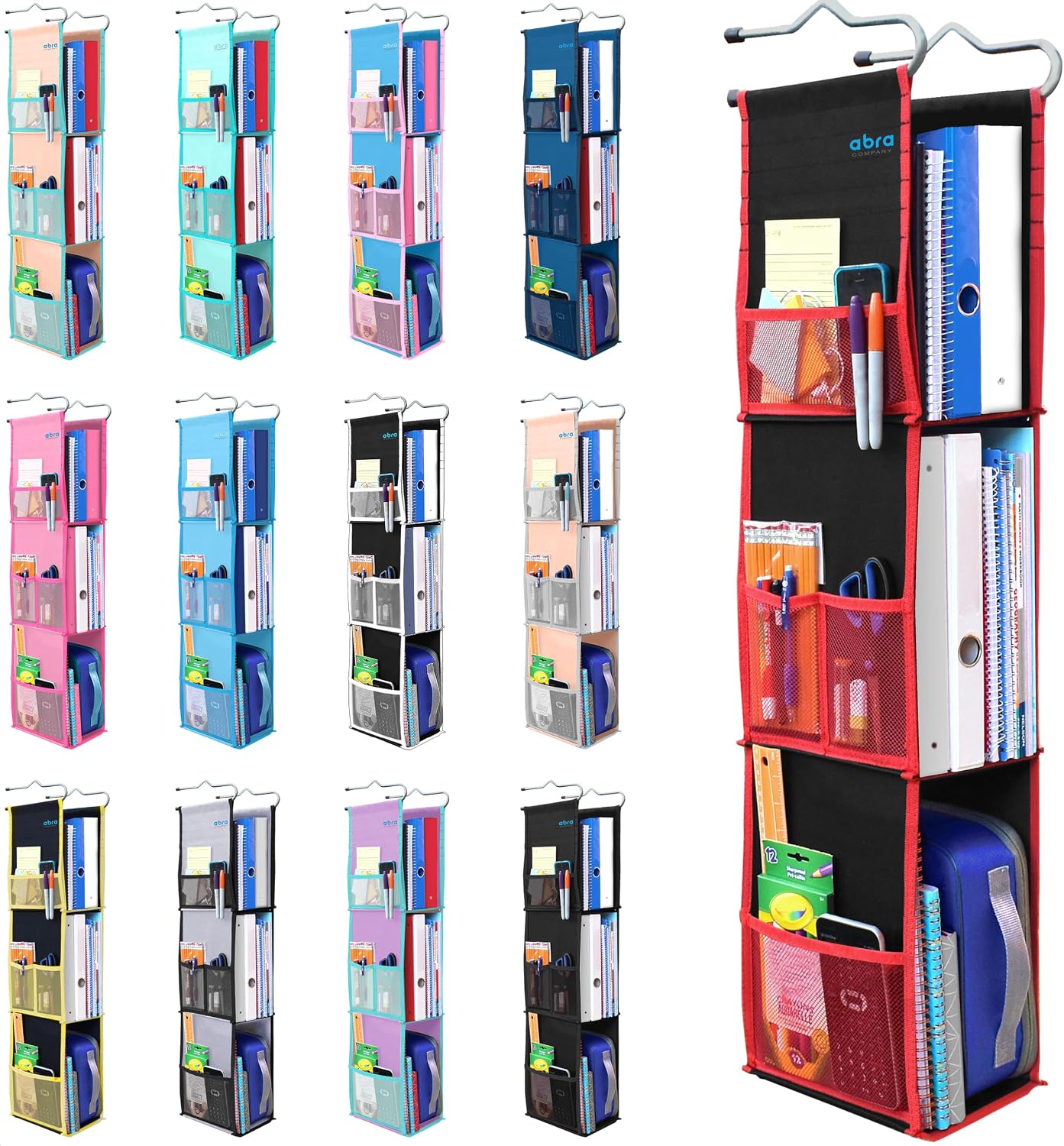 ABRA® 3 Shelf Hanging Locker Organizer for School, Gym, Work, Storage | Deep Shelves 6”x 9”| Eco-Friendly Fabric Healthy for Children | Adjustable School Locker Shelf 3 to 2 Shelves (Pink)