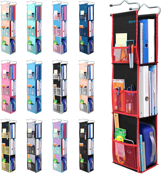 ABRA® 3 Shelf Hanging Locker Organizer for School, Gym, Work, Storage | Deep Shelves 6”x 9”| Eco-Friendly Fabric Healthy for Children | Adjustable School Locker Shelf 3 to 2 Shelves (Pink)