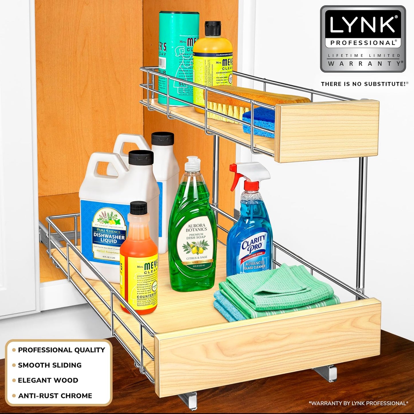 LYNK PROFESSIONAL® Pull Out Under Sink Kitchen Cabinet Organizer - 11.5 in. x 18 inch deep Drawer - Sliding Shelf Organizer for Cabinets and Undersink Storage Shelves - Lifetime Ltd. Warranty – Chrome