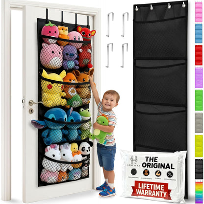 Honeyera The Original Stuffed Animal Storage (Patented) - Over Door Organizer for Stuffies, Baby Ideas Holder, Toy Plush Hammock Hanging Net Big Girls Toddler Large Bag Animals Stuffy Behind