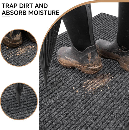 100pointONE Durable Front Door Mat, Heavy Duty Indoor Outdoor Doormat, 48” x 36” Low Profile Outdoor Mats for Home Entrance, Stain and Fade Resistant Shoe Scraper Mat, Ideal for High Traffic Area