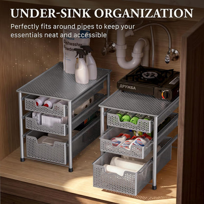 Simple Houseware Stackable 2 Tier Sliding Basket Organizer Drawer, White