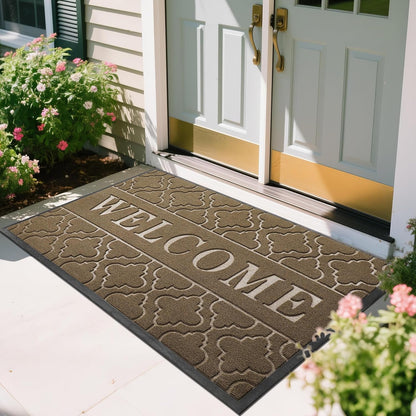 Yimobra Welcome Mat Outdoor Indoor, All-Weather Waterproof Front Door Mat Outside Entrance, Non-Slip Low Profile Porch Patio Doormat, 29.5x17, Black