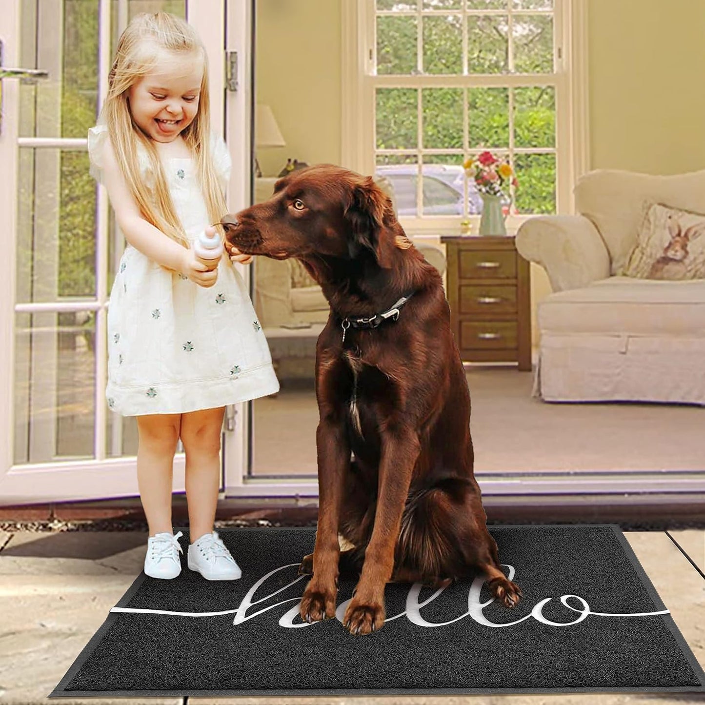 EARTHALL Door Mat Outside Inside Home Doormat, 30"x17.5", Durable Floor Mat Non Slip Mat Ultra Absorb Mud Easy Clean Front Doormat for Garage, Entryway, Patio, High Traffic Areas, Black