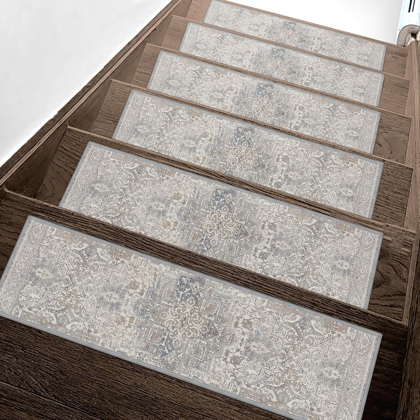 sarben Non Slip Stair Treads for Wooden Steps 15PCS - 8"x30" Indoor Safety Carpet, Edging Mats with TPE Adhesive Backing, Pet and Elderly Friendly Stair Rugs (Taupe) - Colors B