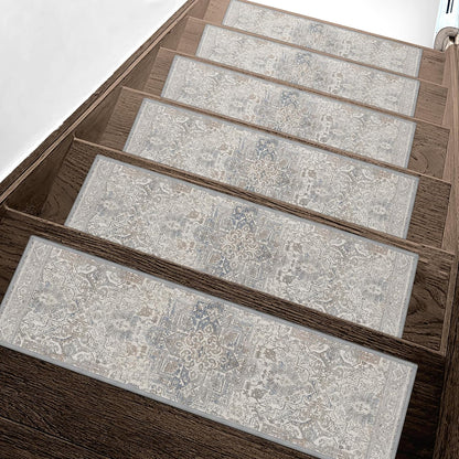 sarben Non Slip Stair Treads for Wooden Steps 15PCS - 8"x30" Indoor Safety Carpet, Edging Mats with TPE Adhesive Backing, Pet and Elderly Friendly Stair Rugs (Taupe) - Colors B
