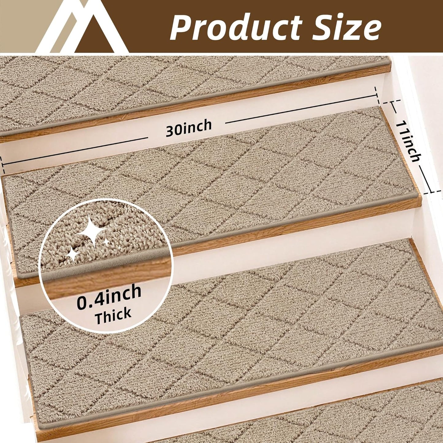 COSY HOMEER Edging Stair Treads Non-Slip Carpet Mat 28inX9in Indoor Stair Runners for Wooden Steps, Edging Stair Rugs for Kids and Dogs, 100% Polyester TPE Backing(4pc, Beige)