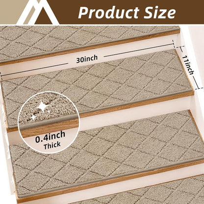 COSY HOMEER Edging Stair Treads Non-Slip Carpet Mat 28inX9in Indoor Stair Runners for Wooden Steps, Edging Stair Rugs for Kids and Dogs, 100% Polyester TPE Backing(4pc, Beige)