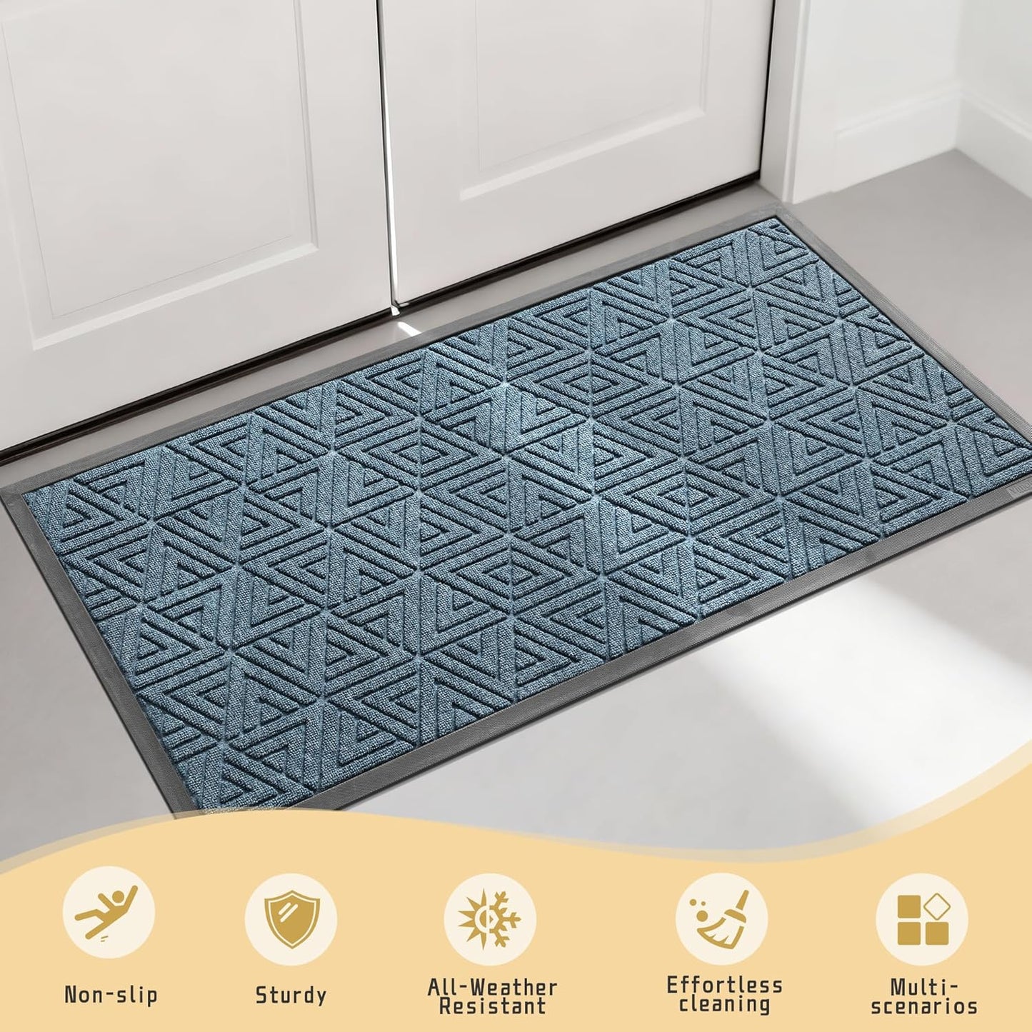 Yimobra Front Door Mat Outside Entrance 29.5x17, Waterproof Heavy Duty Outdoor Mats for Front Door, Non Slip Rubber Entry Mat for Garage Patio Indoor, Grey