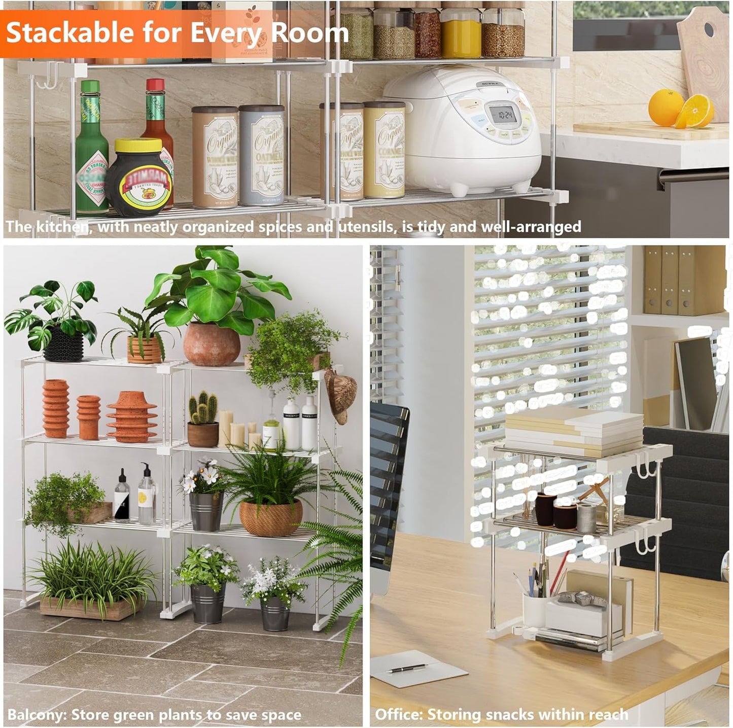 BLULEE Expandable Under Sink Organizer, 2-Tier Adjustable Storage Shelf | Heavy-Duty Stainless Steel Cabinet Rack for Kitchen Pantry & Bathroom Vanity, Stackable Organization System