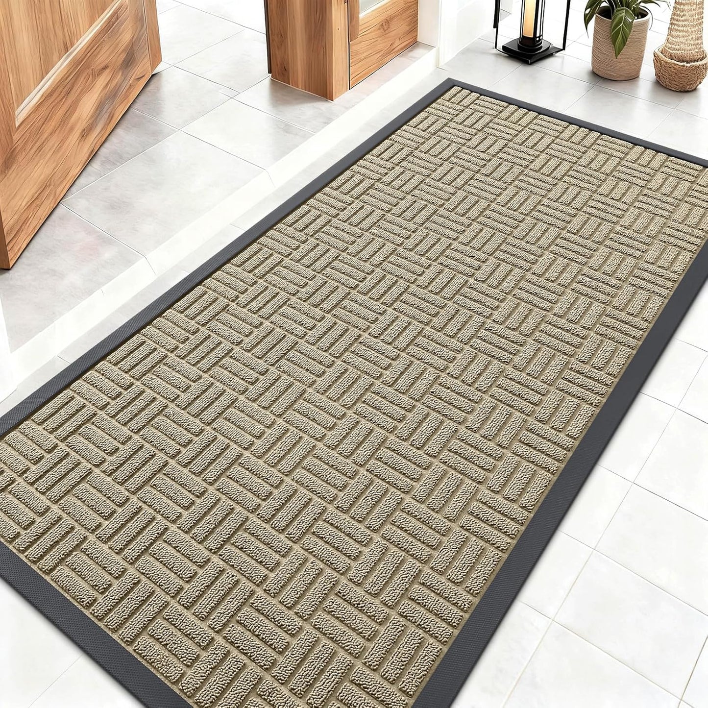 OLANLY Front Door Mat Outside Entrance 29.5x17, Absorbent, Heavy Duty Sturdy Natural Rubber Doormat Indoor Outdoor, Stain and Fade Resistant, Non-Slip Backing Low Profile Floor Mat for Entryway, Grey