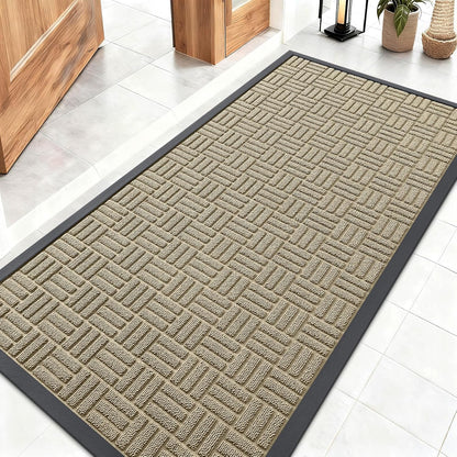 OLANLY Front Door Mat Outside Entrance 29.5x17, Absorbent, Heavy Duty Sturdy Natural Rubber Doormat Indoor Outdoor, Stain and Fade Resistant, Non-Slip Backing Low Profile Floor Mat for Entryway, Grey