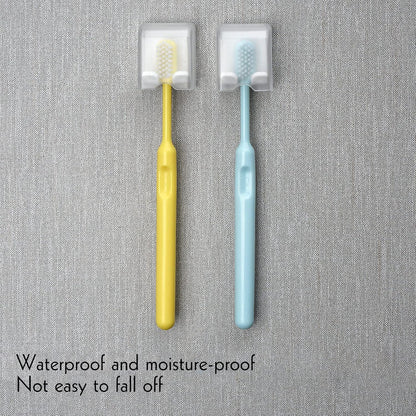 2 PCS Toothbrush Holder Wall Mounted with Cover for Bathroom, Self Adhesive Toothbrush Storage Organizer for Shower, Mini Toothbrush Hanger Rack for Dorm, Cabinet (Black)