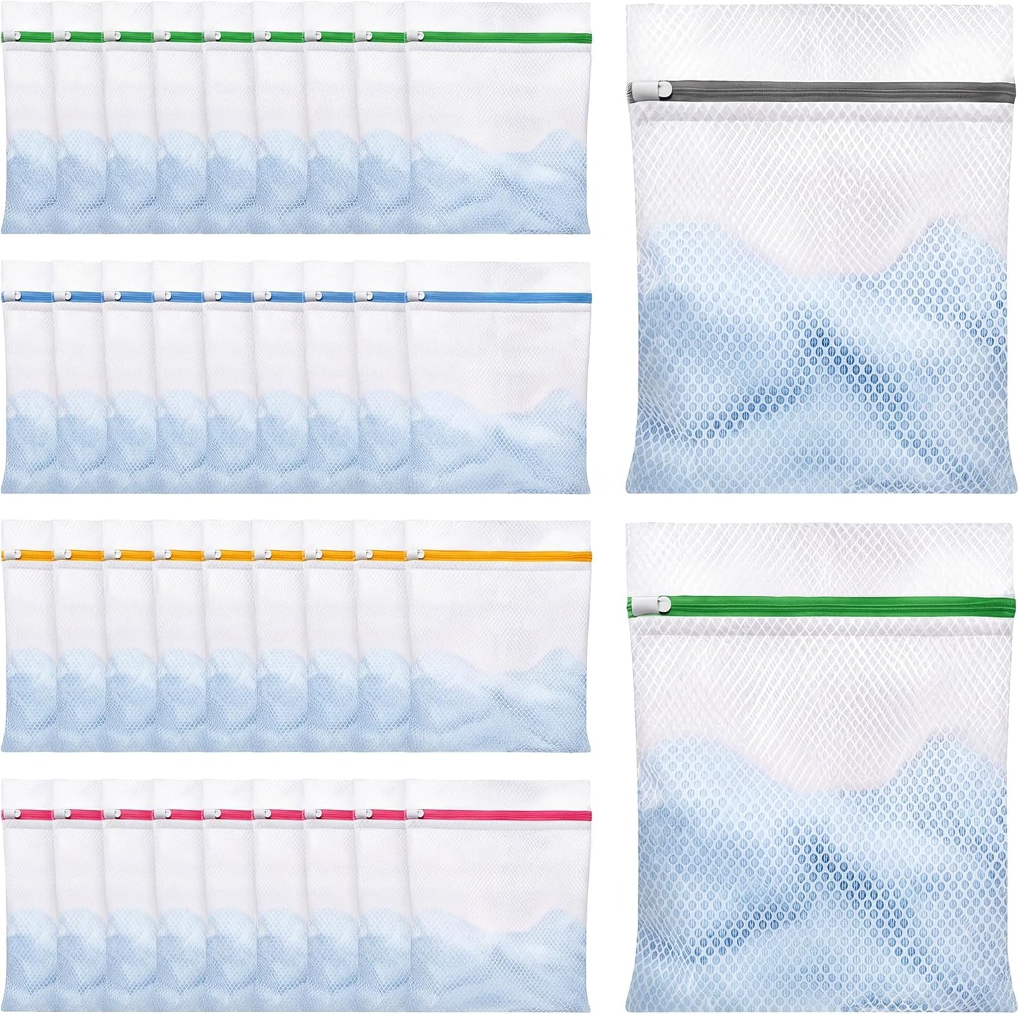 Junkin 40 Pack Honeycomb Mesh Laundry Bags 12x16 Inch Reusable Delicate Wash Bags with Anti-rust Zippers Durable Washing Machine Bag for Bras, Lingerie, Socks, Baby Clothes