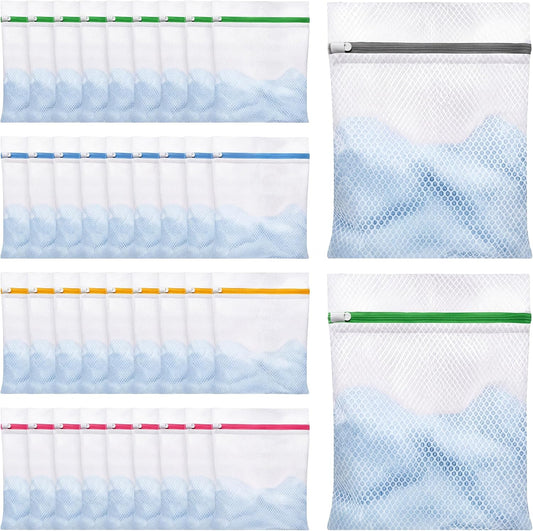 Junkin 40 Pack Honeycomb Mesh Laundry Bags 12x16 Inch Reusable Delicate Wash Bags with Anti-rust Zippers Durable Washing Machine Bag for Bras, Lingerie, Socks, Baby Clothes