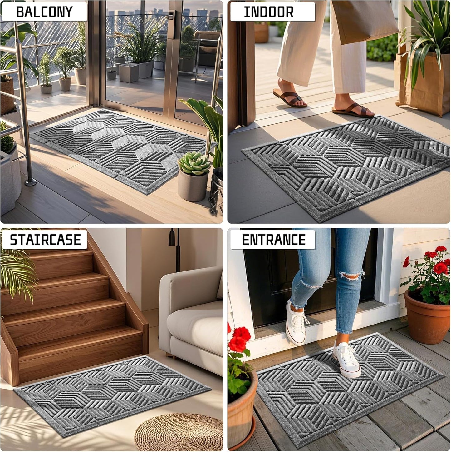 Yimobra Front Door Mat, All-Season Waterproof Outdoor Mat for Entrance with Drainage Holes, Heavy Duty Non-Slip Doormat for Garage Patio Entryway Indoor, 29.5x17, Red