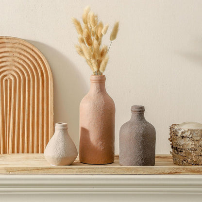 Ceramic Vase Set of 3, Decorative Vases Home Decor Modern Neutral Flower Pampass Boho Vase for Living Room, Table, Mantel, Entryway, Bookshelf, Kitchen, Bedroom, Bathroom - White