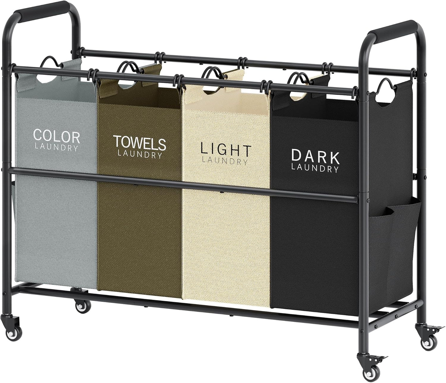 Tajsoon 4 Bag Laundry Sorter Cart, 4 Section Laundry Hamper Sorter with Heavy Duty Lockable Rolling Wheels, Laundry Separator Hamper with Removable Bags for Dirty Clothes Storage, Black