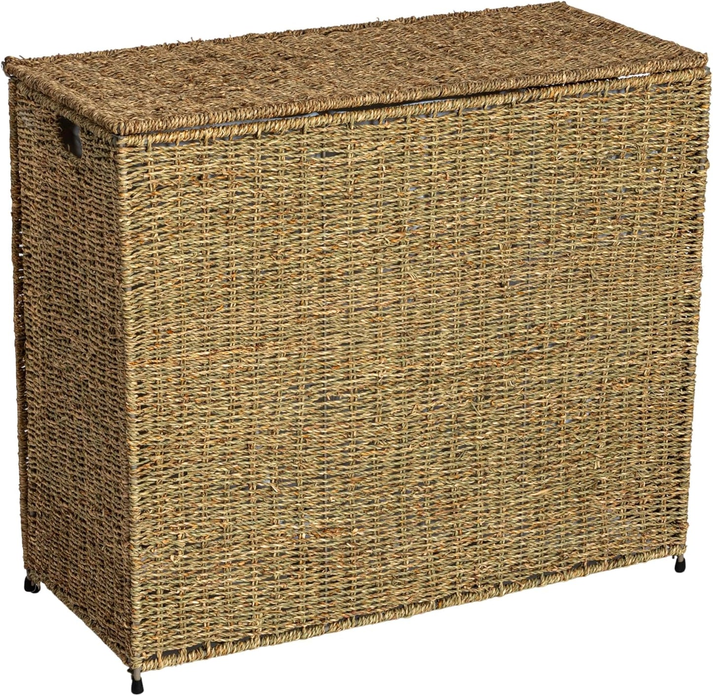 Household Essentials Brown ML-5445 Wicker 3 Compartment Laundry Sorter with Lid | 3 Section Clothes Hamper