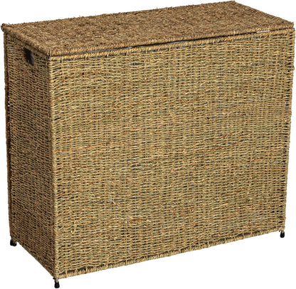 Household Essentials Brown ML-5445 Wicker 3 Compartment Laundry Sorter with Lid | 3 Section Clothes Hamper