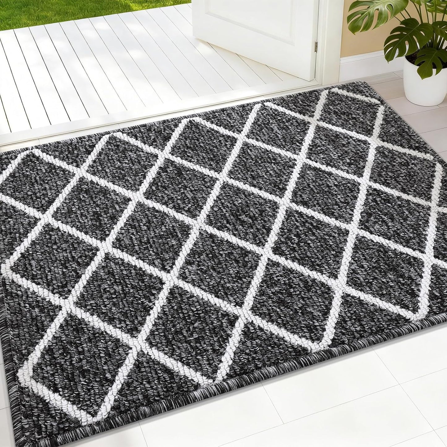 Finchitty Indoor Door Mat, Dirt Resistant and Absorbent, Low-Profile, Non-Slip, Washable Inside Floor Mats for Front Door, Back, and Entrance, 32" x 20", Grey