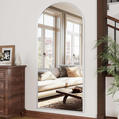 OGCAU Floor Full Length Mirror, 56"x20" Arched Full Body Mirror, Hanging or Leaning, Standing, Wall Mounted with Aluminum Frame for Bedroom Living Room, White