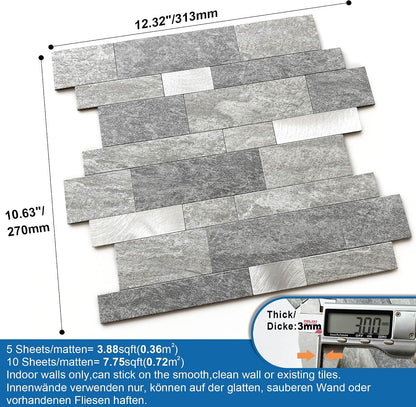 MOFIT Backsplash Tile for Kitchen Peel and Stick Stone Matte Finish,Bathroom Tiles Stickers 3D Wall Panel Linear Mosaic Marble Backsplash Waterproof(10sheets,Blue Green Gray)