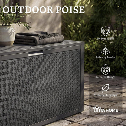 YITAHOME 95 Gallon Outdoor Storage Deck Box | Waterproof Resin Deck Box w/Handles, Lockable Outdside Deck Box for Patio Furniture, Garden Tools, Lockable & UV