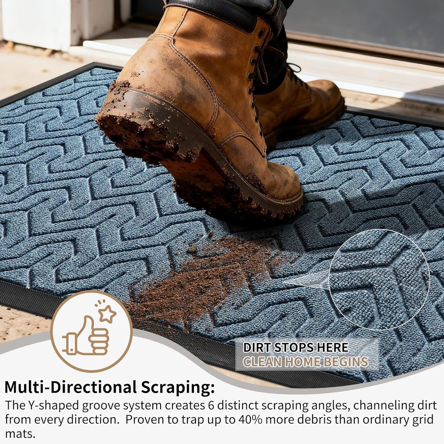 Yimobra Front Door Mat Outside Entrance 29.5x17, Waterproof Heavy Duty Outdoor Mats for Front Door, Non Slip Rubber Entry Mat for Garage Patio Indoor, Grey