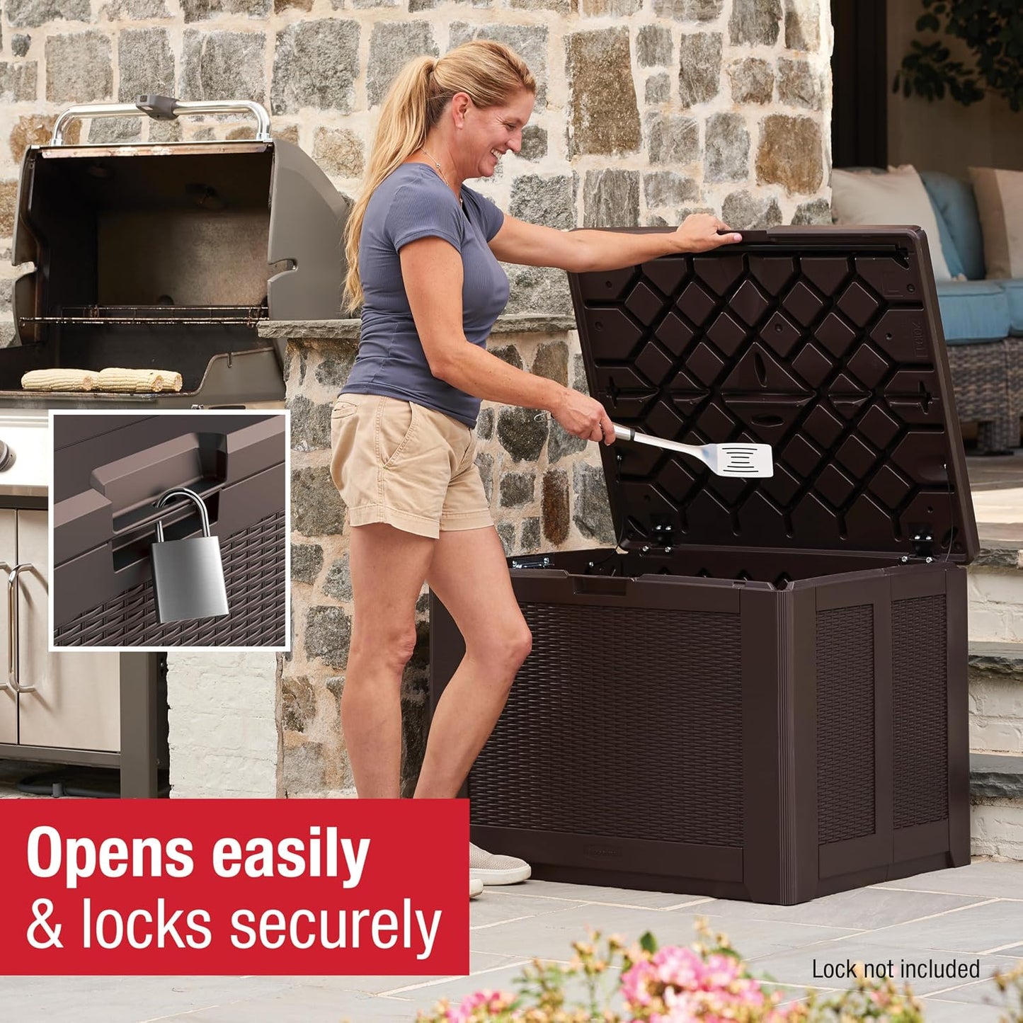 Rubbermaid Extra Large Resin Outdoor Storage Deck Box (134 Gal), Weather Resistant, Black, Deck Organization for Home/Backyard/Pool Chemicals/Toys/Garden Tools/Porch/Patio Cushions