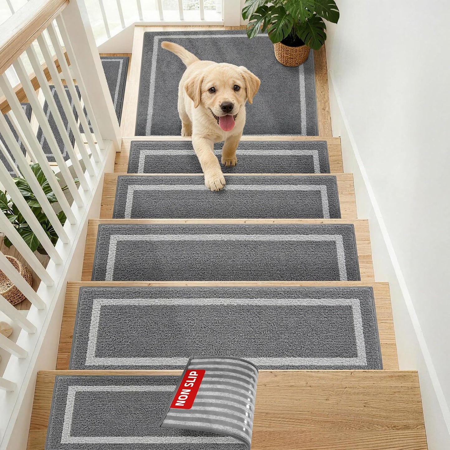 COSY HOMEER Soft Stair Treads Non-Slip Carpet Mat 28inX9in Indoor Stair Runners for Wooden Steps, Stair Rugs for Kids and Dogs, 100% Polyester TPE Backing 4pcs, Grey