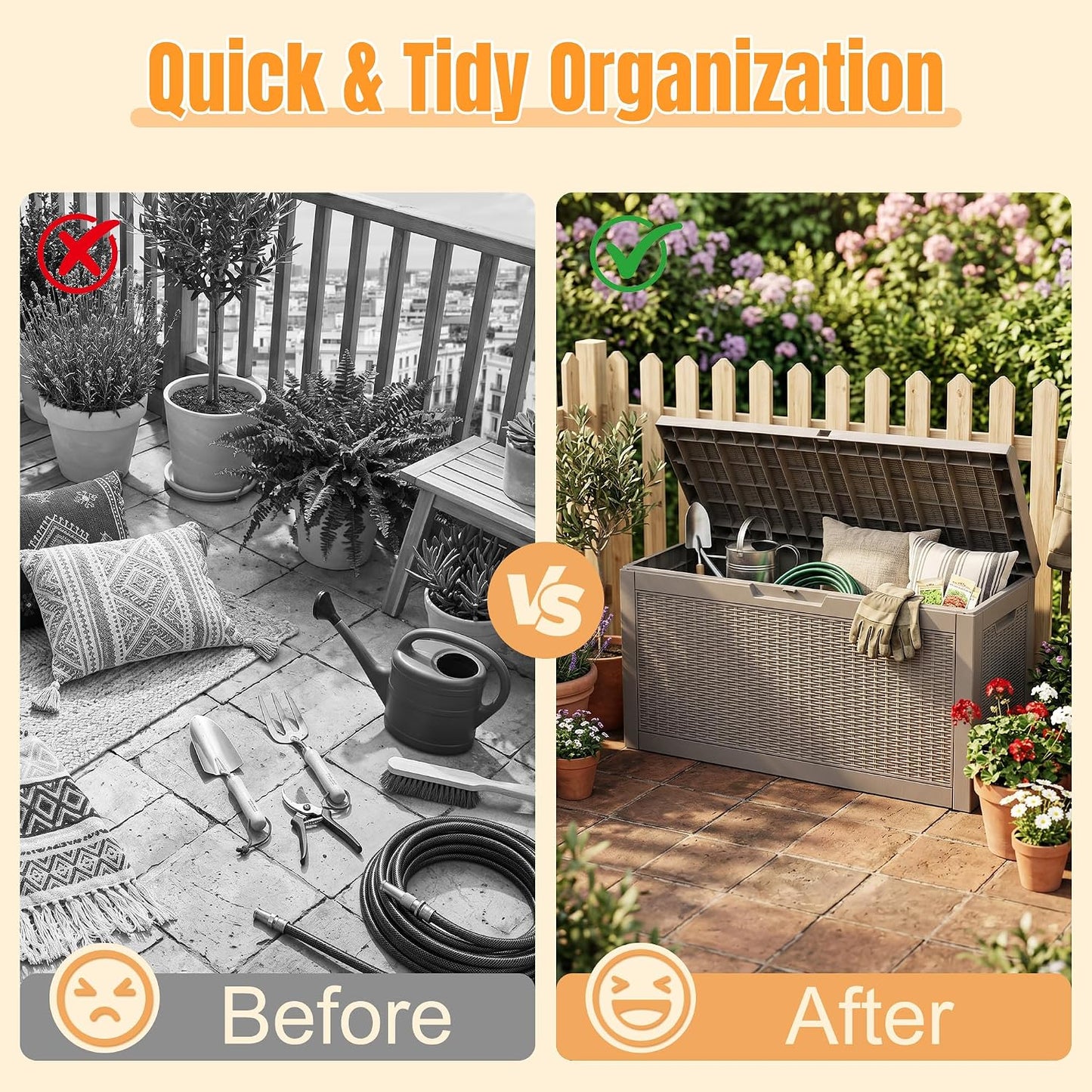 Outdoor Storage Box,38 Gallon Resin Deck Box,Waterproof & UV Resistant Lockable Package Delivery Bin,Toy Cabinet for Indoor & Outdoor