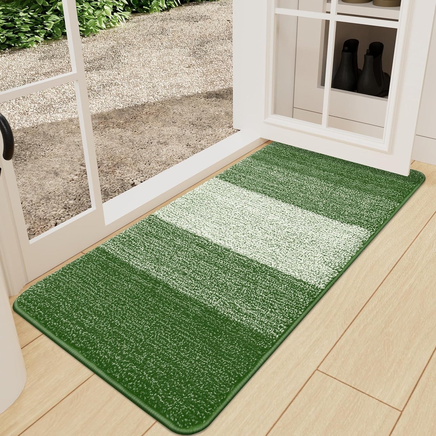 Kitinjoy Indoor Outdoor Door Mat, 32x20 Non-Slip Absorbent Dirt Trapper, Low-Profile Washable Inside Entrance Front Floor Mat, Sturdy Soft Entry Doormats for Entryway, Grey