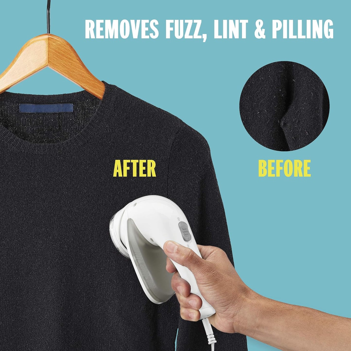 Conair Fabric Shaver and Lint Remover, Rechargeable Portable Clothes Shaver with 3 Settings, Fuzz Remover for Sweaters, Clothing, and Furniture, Large 2-Inch Shaving Head, White