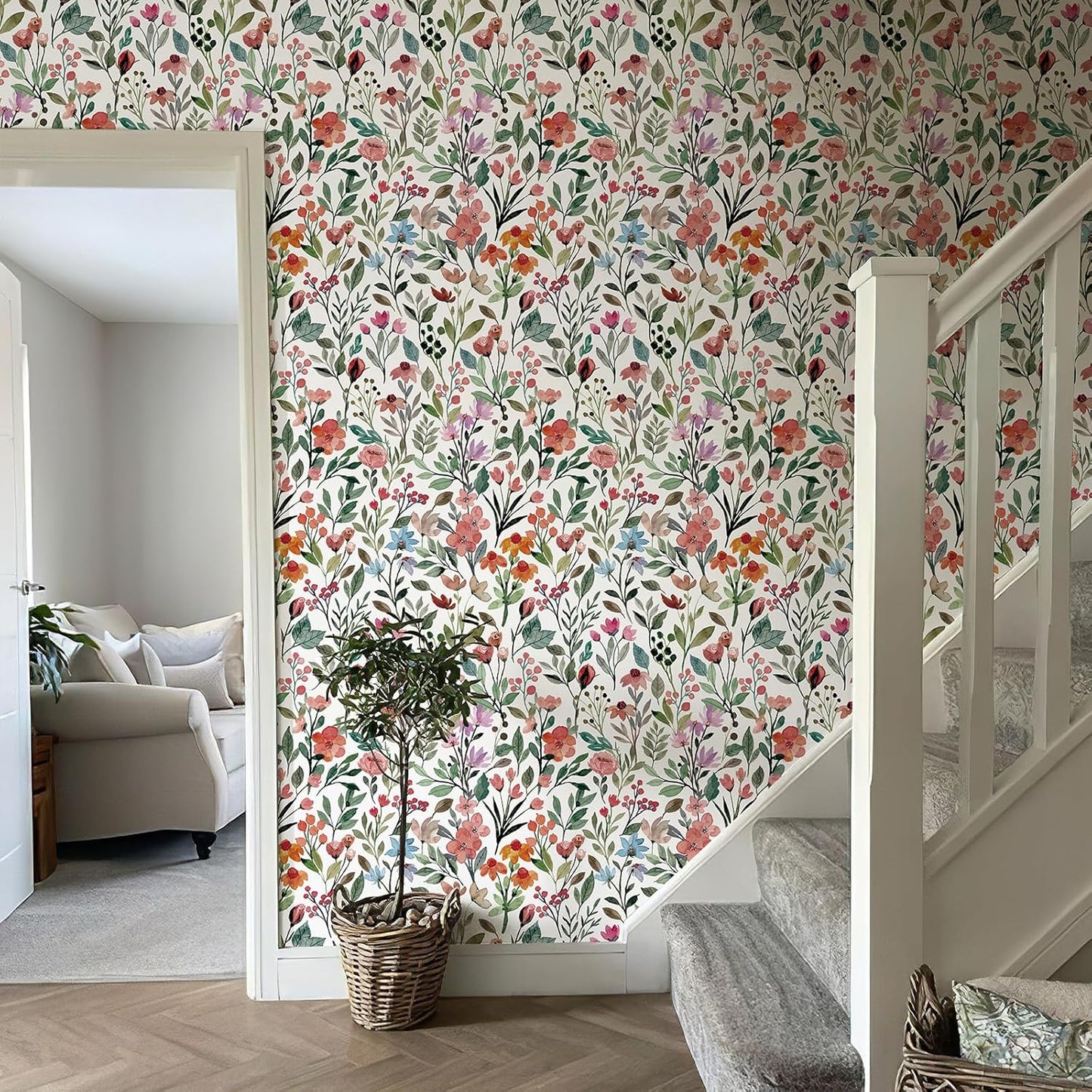 Simon&Siff Floral Peel and Stick Wallpaper, 17.3" x 120" Self Adhesive Wallpaper Boho Flower Kitchen Cabinets Furniture Decorative Renter Friendly Wall Paper